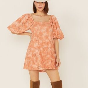 Jen's Pirate Booty Ashbury Apricot Swirl Eyelet Puff Sleeve Mini Dress